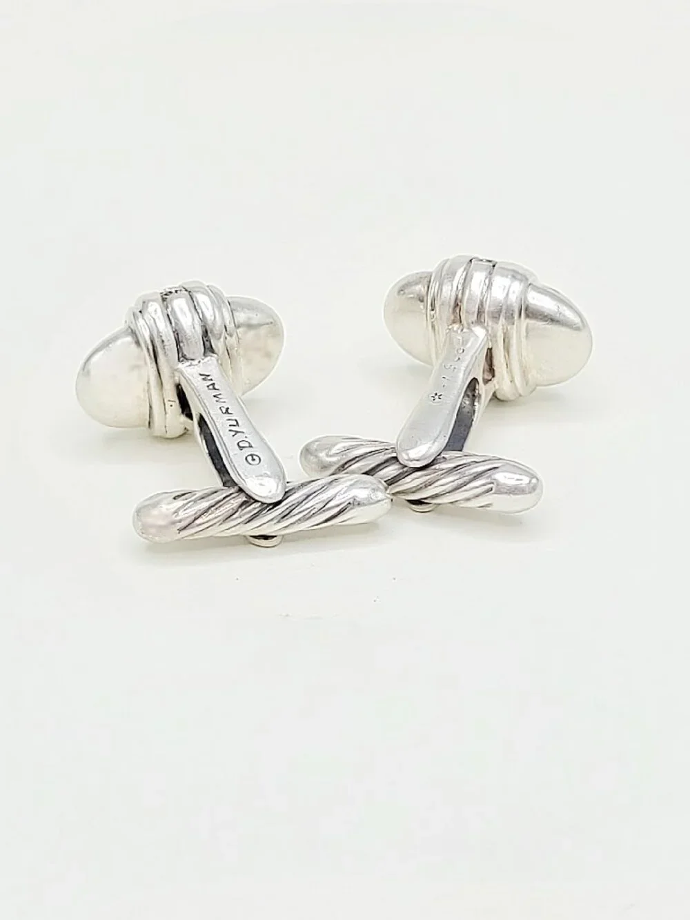 David Yurman Thoroughbred Cufflinks in Sterling Silver w/ White Diamonds - RARE